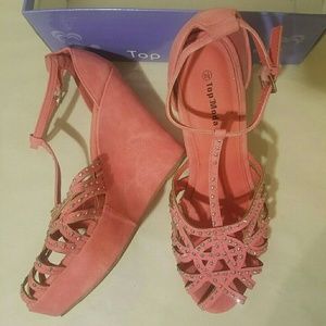 Top Moda Coral T-strap Wedge Sandals